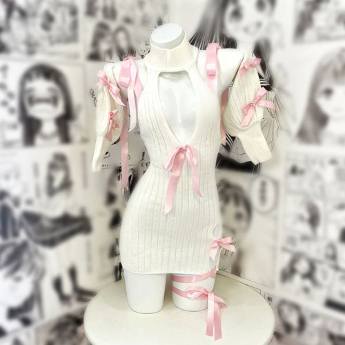 Knit Lace Up Hollow Out Halter Lingerie Dress