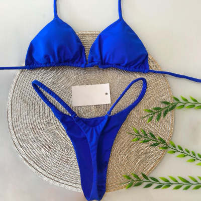 Blue sexy thong split bikini