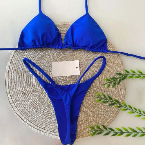 Blue sexy thong split bikini