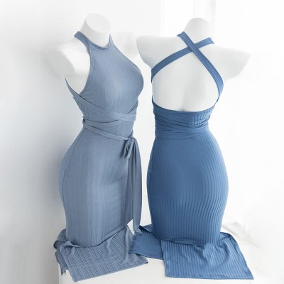 Sexy Halter Backless Lace Up Split Lingeire Dress
