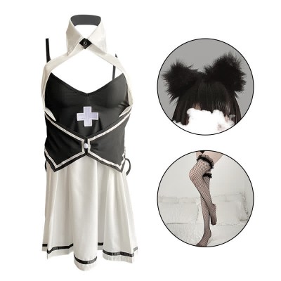 Cosplay Nurse Hollow Out Split Lingerie Stockings Set