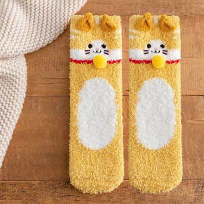 Cute Cartoon Kiity Colorblock Plush Socks Warm