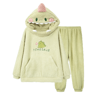 【50% OFF】Cartoon Dinosaur Plush Loose Hooded Pajamas Set