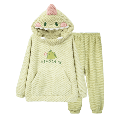 【50% OFF】Cartoon Dinosaur Plush Loose Hooded Pajamas Set