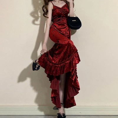 Vintage V-neck Fishtail Slip Dress