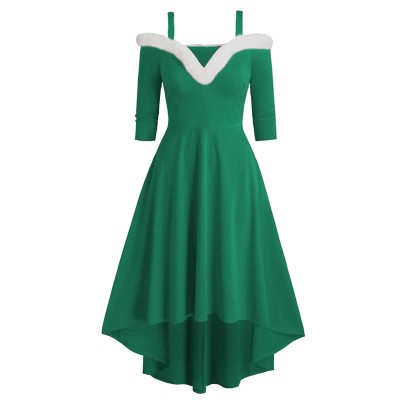 Chic Plush Splice Cold Shoulder Irregular Slip Dress