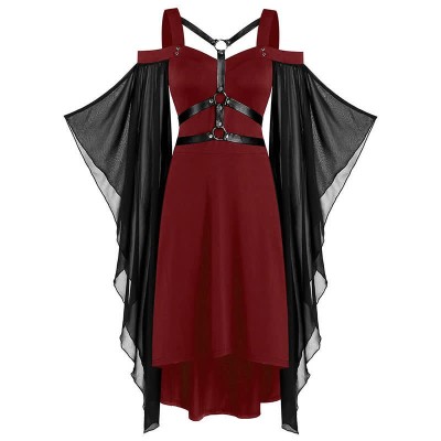Gothic Punk Mesh Swing Sleeve Lace Up Slip Dress
