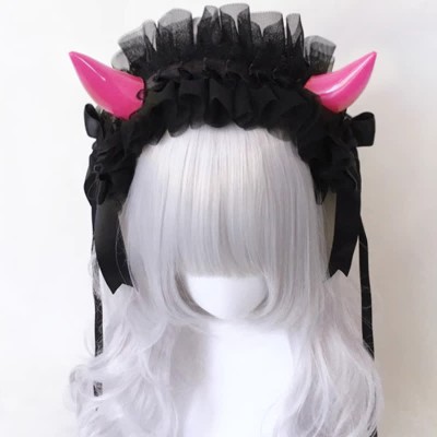 Dark Demon Horn Lace Headband Halloween Hair Accessory