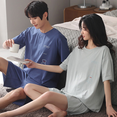 Girlfriend Boyfriend Cartoon Bear Print Colorblock Pajamas Set