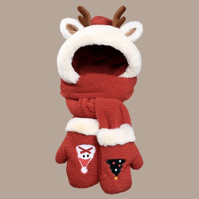 Christmas Deer Antler Hat Scarf Gloves Warmer