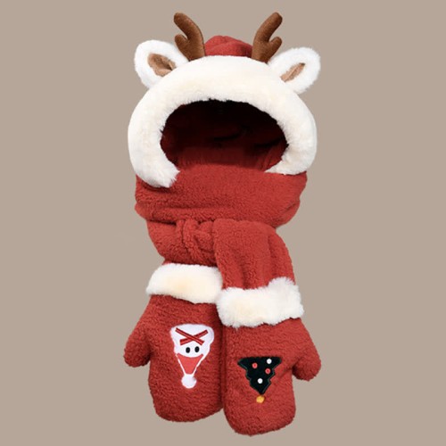Christmas Deer Antler Hat Scarf Gloves Warmer