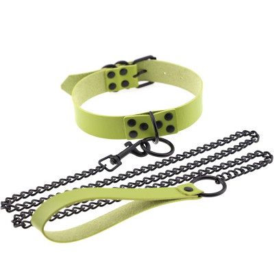 Dark Leather Collar With Chain Fashion Chocker