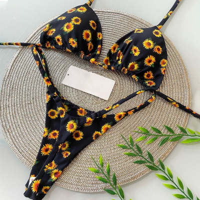 New Fashion Sunflower Print Split Sexy Bikini