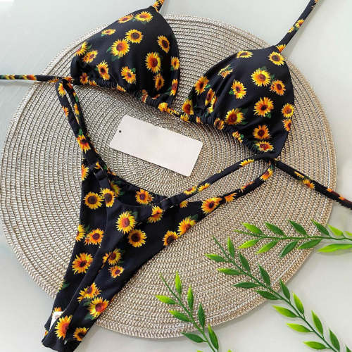 New Fashion Sunflower Print Split Sexy Bikini