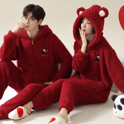 Boyfriend Girlfriend Red Cartoon Plush Pajama Set