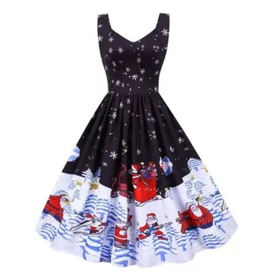 Fashion Christmas Pattern Print Slip Dress