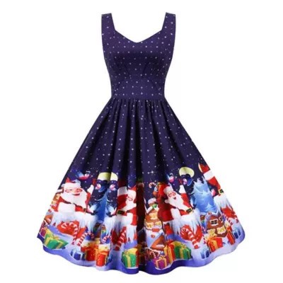 Fashion Christmas Pattern Print Slip Dress