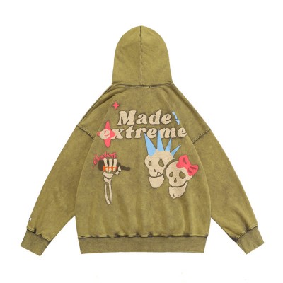 Skull Letter Embroidery Vintage Casual Hoodie