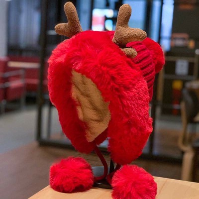 Lovely Deer Antler Fuzzy Ball Plush Hat