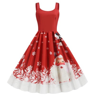 Fashion Christmas Pattern Print Slip Dress