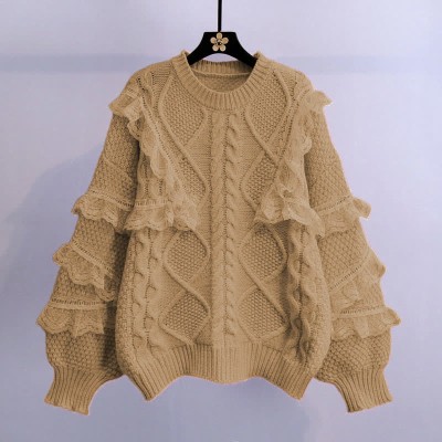 Chic Irregular Pattern Lace Decor Round Collar Sweater
