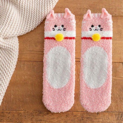 Cute Cartoon Kiity Colorblock Plush Socks Warm