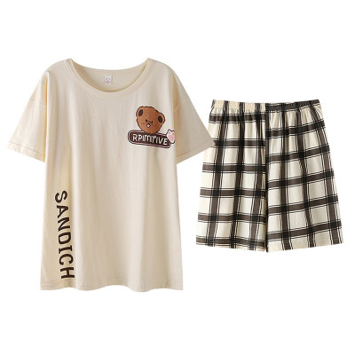 Girlfriend Boyfriend Cartoon Bear Print Colorblock Pajamas Set