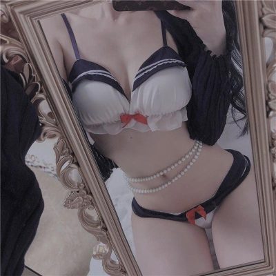 Navy Style Bow knot Lingerie Set