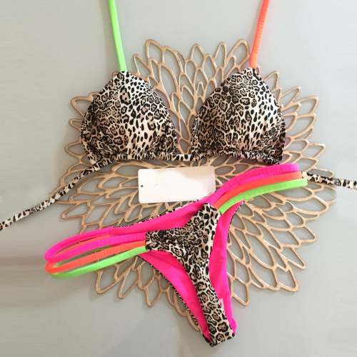Fashion Sexy Leopard Print Colorblock Vacation Bikini