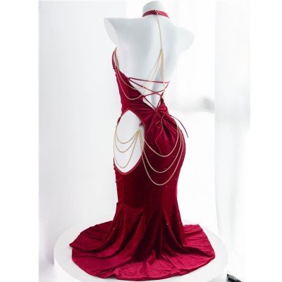 Pre Order Sexy Halter Hollow Out Backless Chain Fishtail Dress