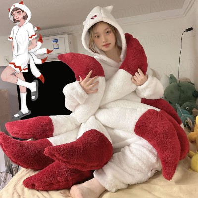 【50% OFF】Nine-tailed Fox Plush One-piece Hooded Pajamas