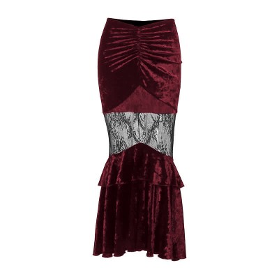 Gothic Lace Corset Top Stitching Ruffled Fishtail Skirt