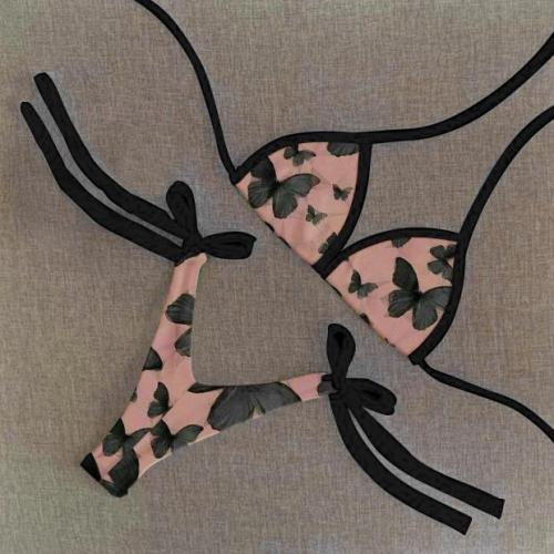 Vintage dark butterfly print bikini
