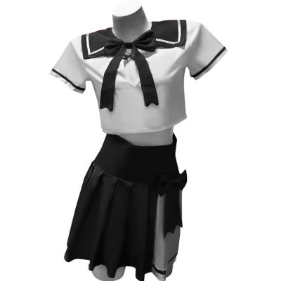 Hollow Out Bowknot JK Uniform Lingerie Stockings Set