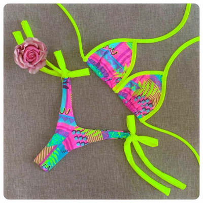 Sexy strappy print split bikini