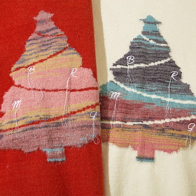 Christmas Tree Print Colorblock Round Collar Knit Sweater
