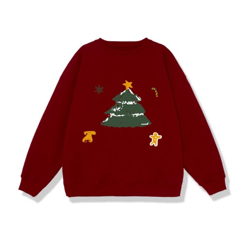 Boyfriend Girlfriend Christmas Tree Bell Print Loose Sweatshirt