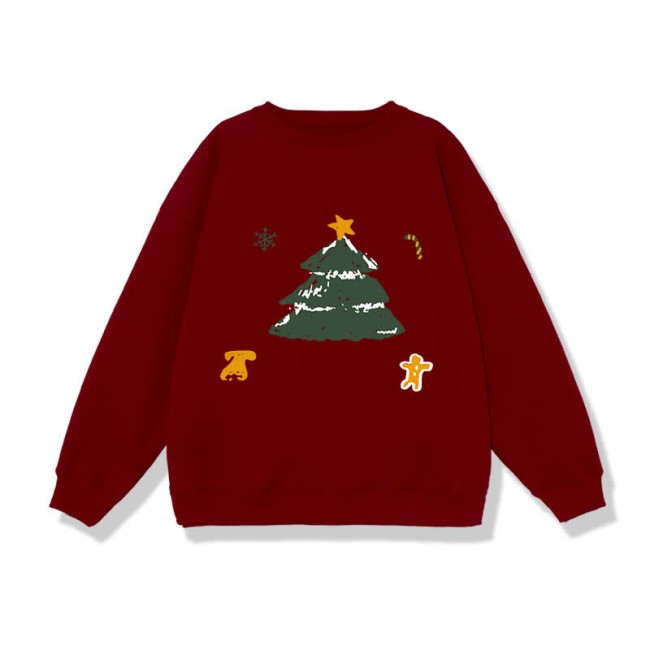 Boyfriend Girlfriend Christmas Tree Bell Print Loose Sweatshirt