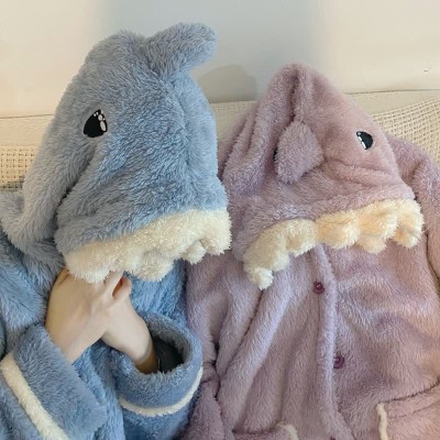 Lovely Cartoon Shark Plush Hooded Pajamas Set