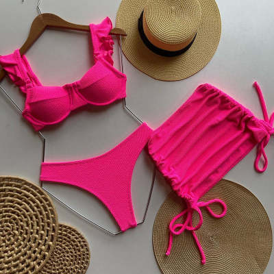 Fashion wood ear sexy split bikini three-piece set