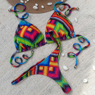 Fashionable and personalized colorful printed suspender bikini