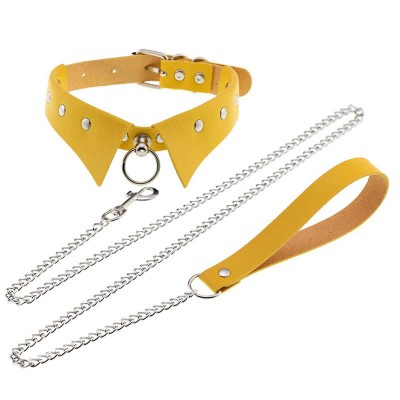 Punk Collar Design Leather Chocker With Hauling Chain