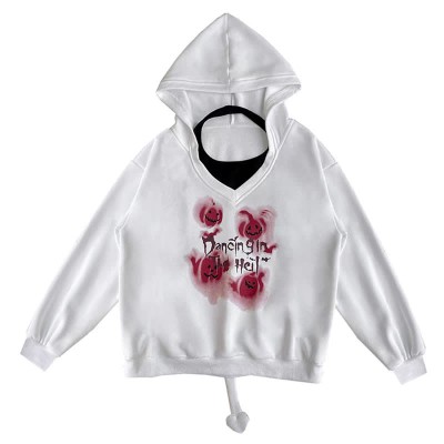 Devil Wings Letter Print Hoodie Cami Top Two Pieces Set