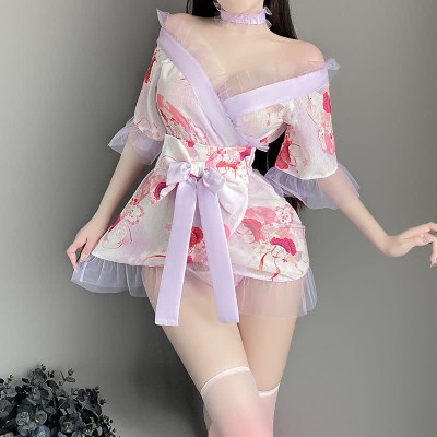 Vintage Sakura Print Kimono Lingerie Set