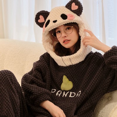 【50% OFF】Cartoon Panda Plush Loose Hooded Pajamas Set