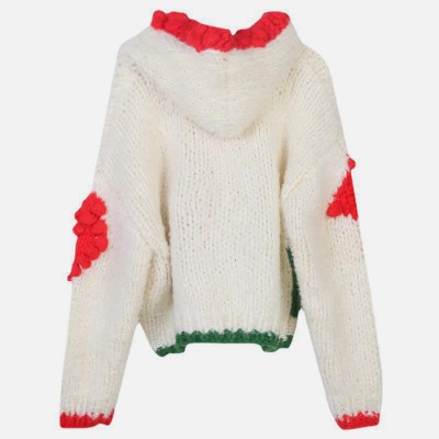 Christmas Graphic Print Knit Hooded Cardigan Sweater