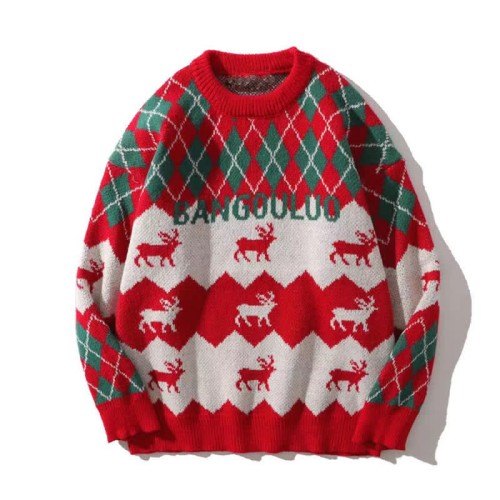 Boyfriend Girlfriend Christmas Rhombus Print Knit Sweater