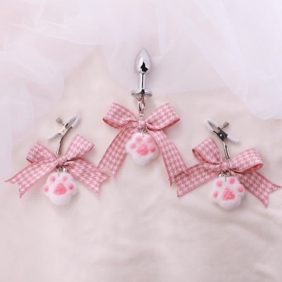 Cat Claw Bowknot Anal Plug Nipple Clamps SM Accessories