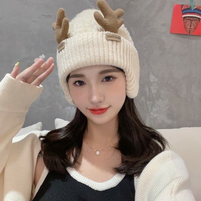 Lovely Cartoon Deer Antler Knit Plush Hat