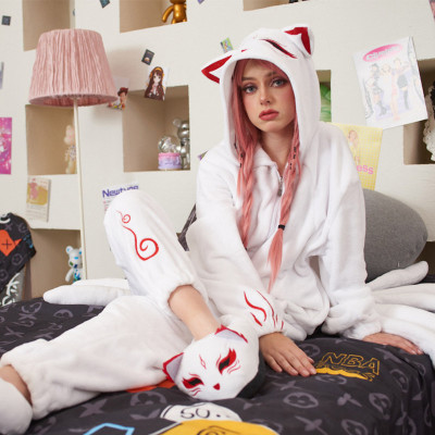 【50% OFF】Nine-tailed Fox Plush Pajamas With Slippers Hooded Winter Sleepwear